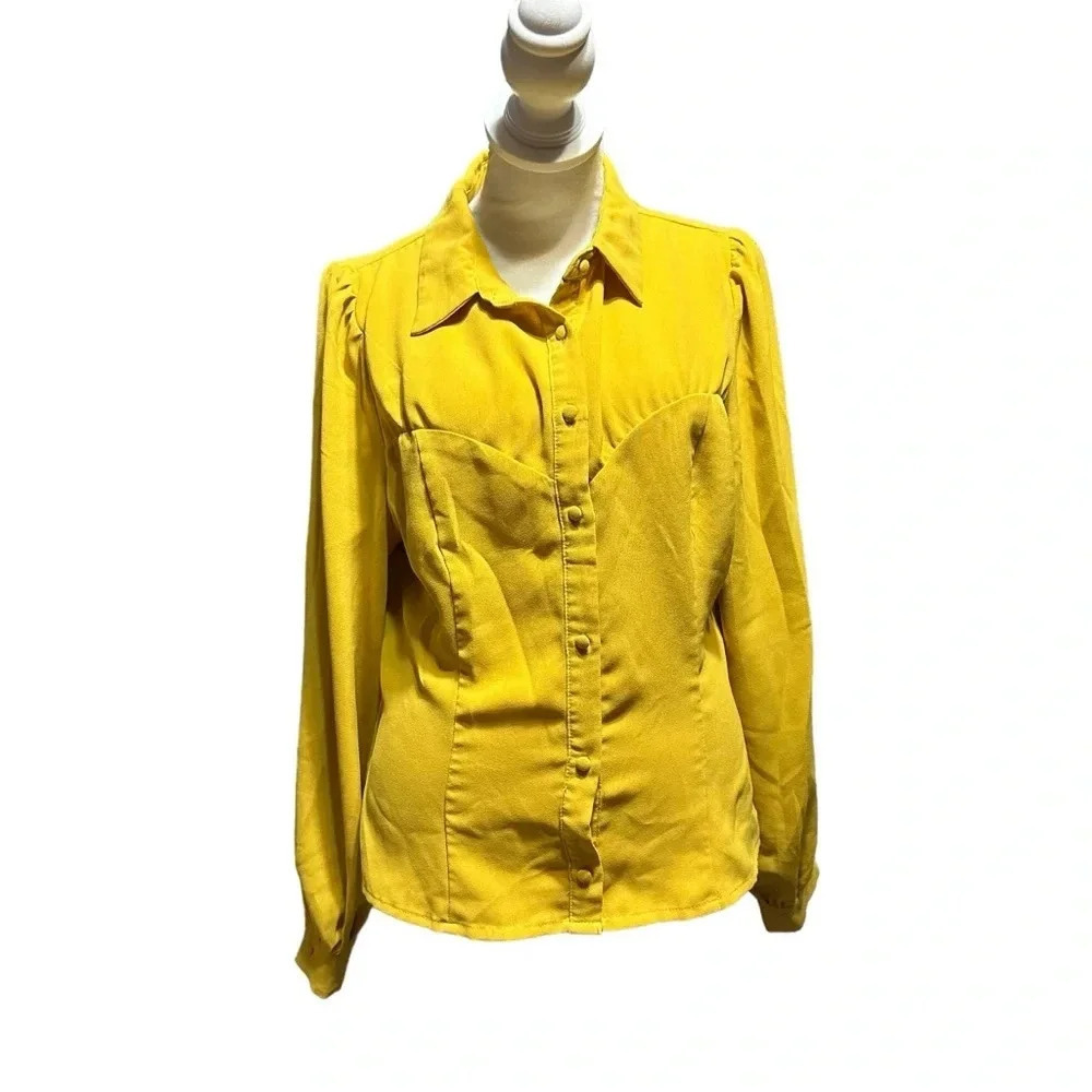 Milk & Honey women's mustard yellow long sleeve blouse